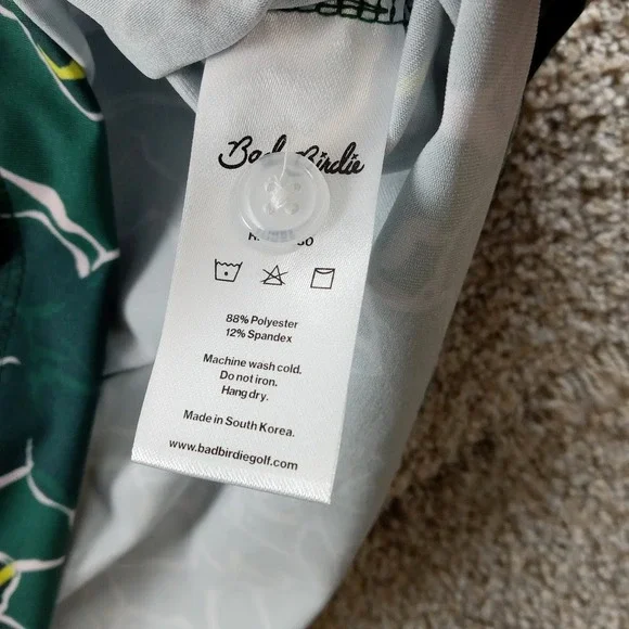 Bad Birdie‎ Shirt Mens Medium Green Floral Azalea Collection Core Polo Stretch